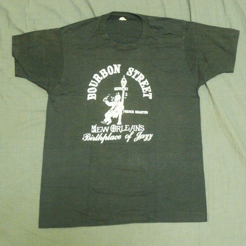 Vintage 80S Bourbon Street New Orleans Birthplace Of Jazz French Quarter Black T Shirt