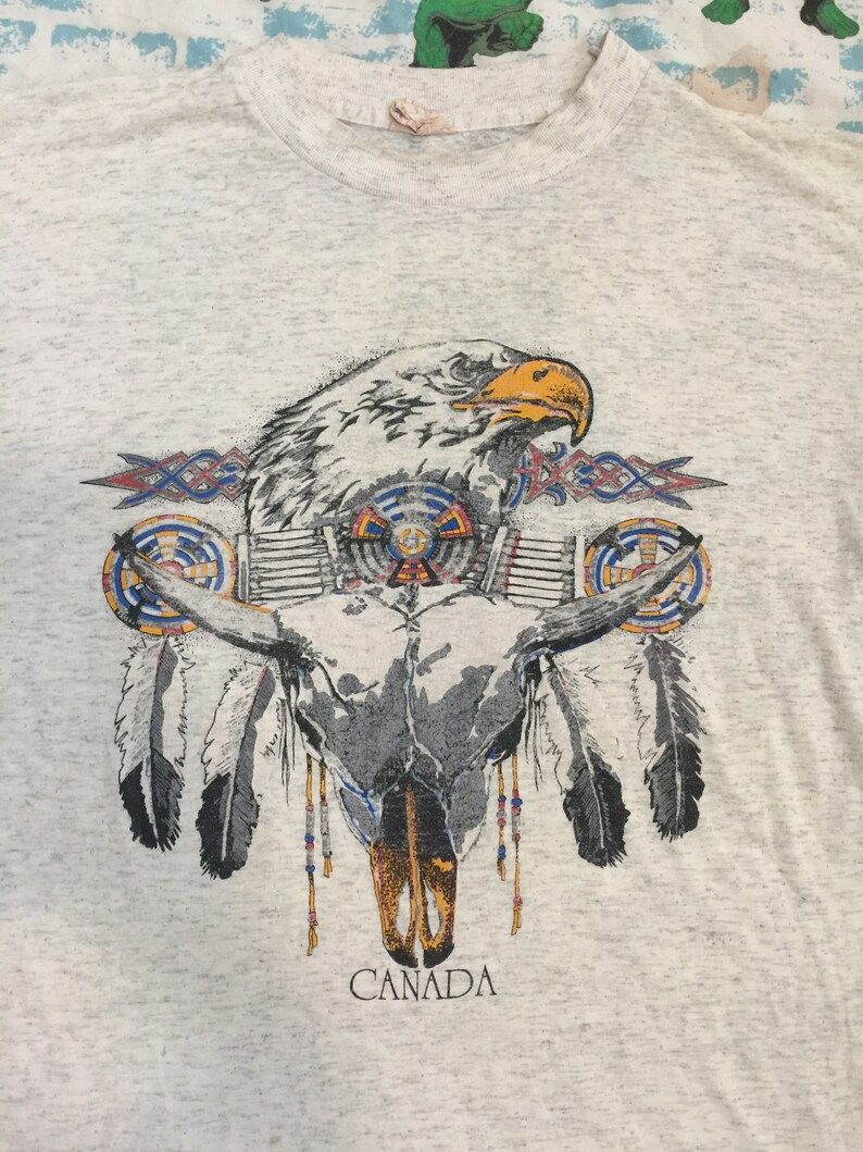 Vintage 80S Canada Ca Eagle Indian Native Skull Tourist Vacation Paper Thin