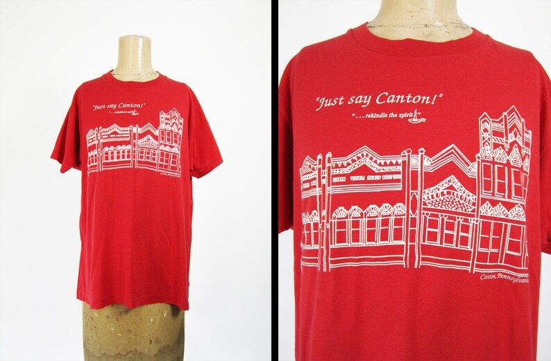 Vintage 80S Canton Pa T Shirt Red Screen Stars Made In Usa