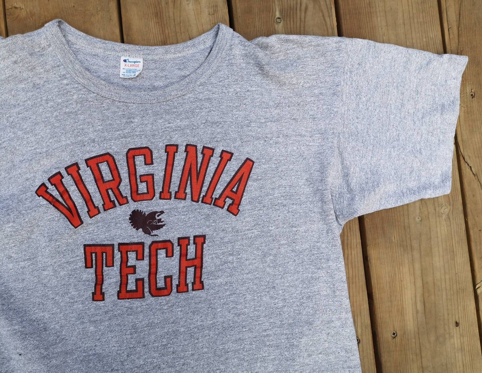 Vintage 80'S Champion Virginia Tech Hokies Triblend T-Shirt Made In Usa