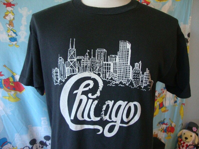 Vintage 80S Chicago Band Tee Concert Tour Skyline