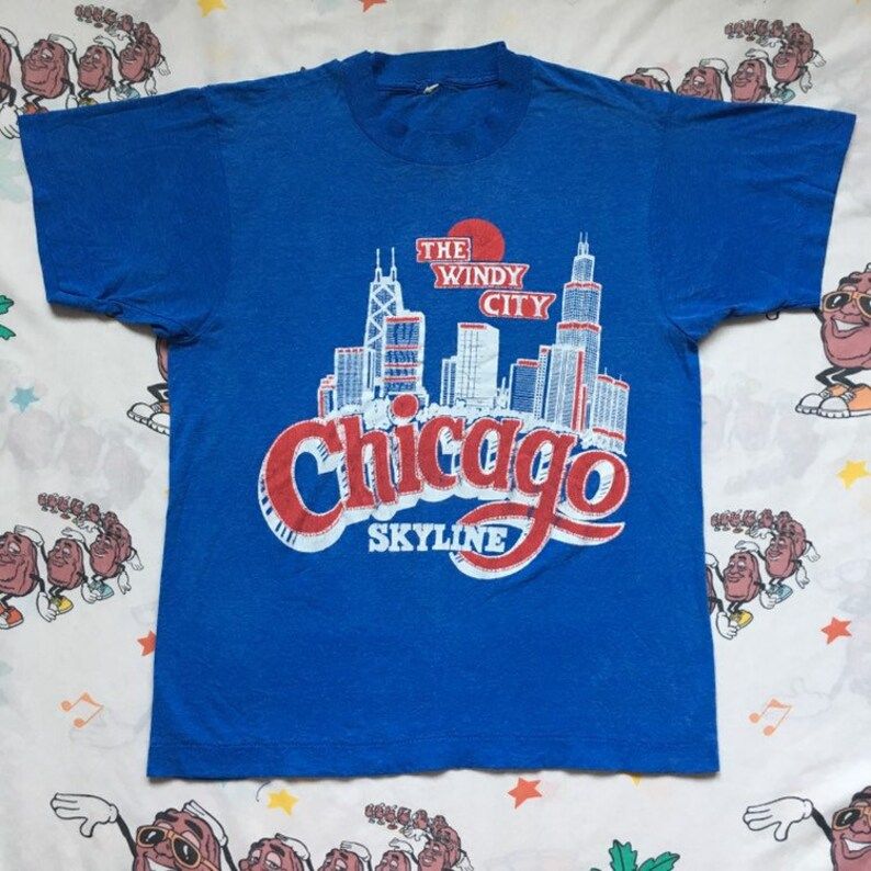 Vintage 80S Chicago Windy City Skyline T Shirt Size Small Souvenir Travel