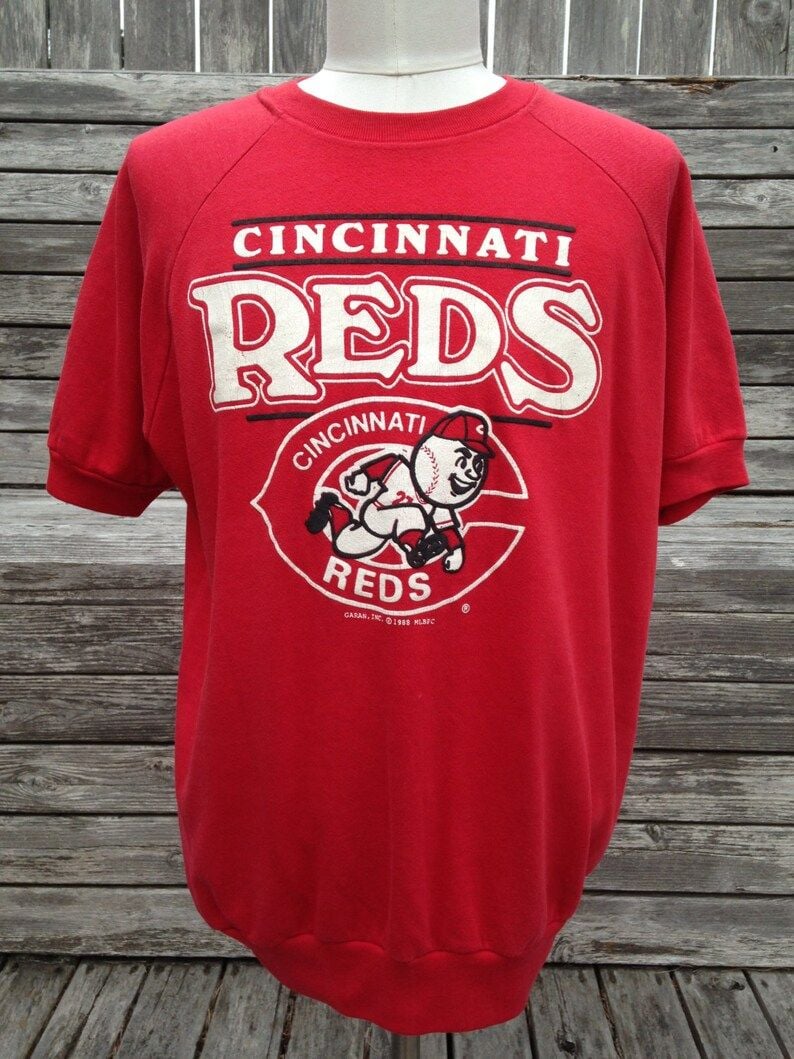 Vintage 80S Cincinnati Reds Short Sleeve Sweatshirt Xl Raglan Sweat T Shirt