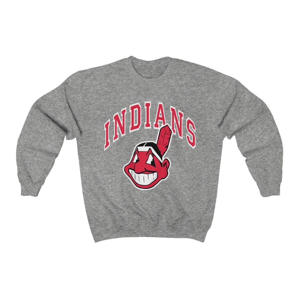 Vintage 80S Cleveland Indians Mlb Sweatshirt Big Logo Spellout Major League Baseball Sweatshirt 211221