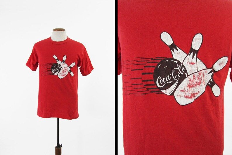 Vintage 80S Coca Cola T Shirt Bowling Red Soft And Thin Screen Stars Best