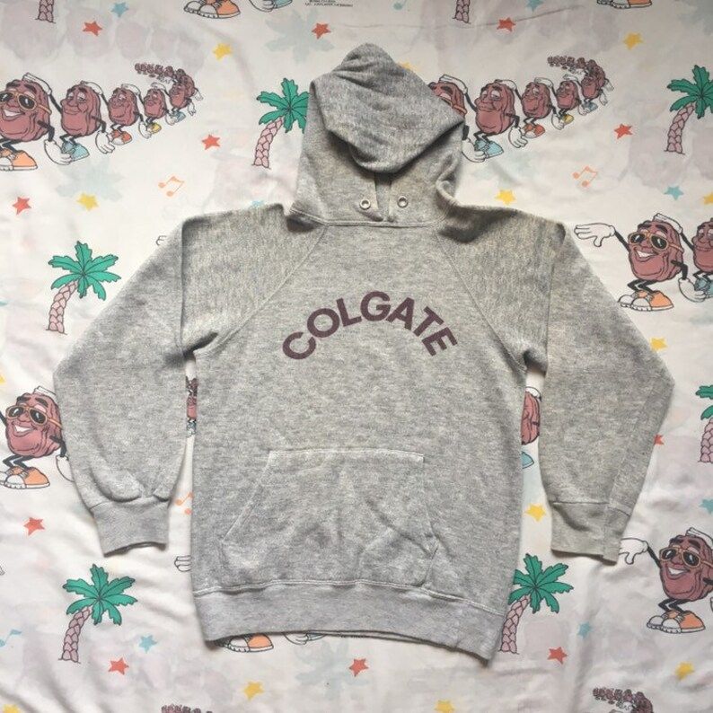 Vintage 80S Colgate University Gray Heather Hooded Sweatshirt Size S Xs Champion Liberal Arts School