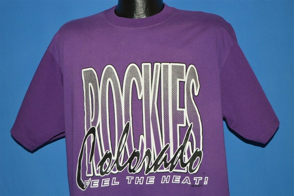 Vintage 80S Colorado Rockies Feel The Heat! Mlb Purple Shirt Baseball
