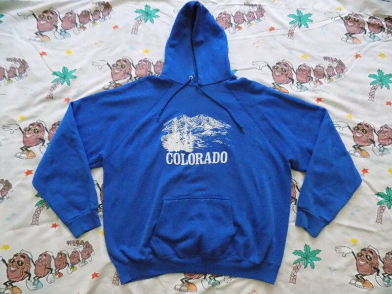 Vintage 80S Colorado Rocky Mountains Hoodie Sweatshirt Arge 5050 Artex