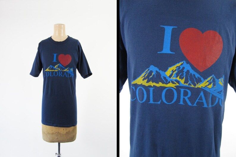 Vintage 80S Colorado T Shirt Blue Distressed 5050 Made In Usa