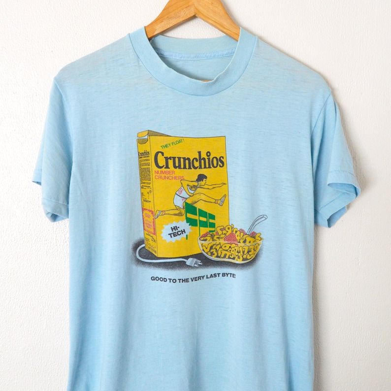Vintage 80S Computer Nerd T Shirt Hi Tech Number Crunchers Breakfast Cereal Graphic Tee Rare