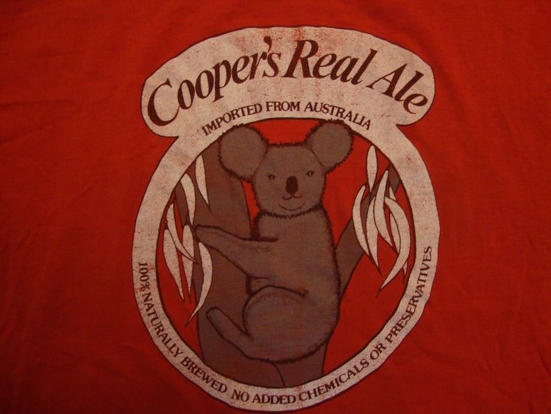 Vintage 80S Coopers Real Ale Drinks Brand Beer Red T Shirt