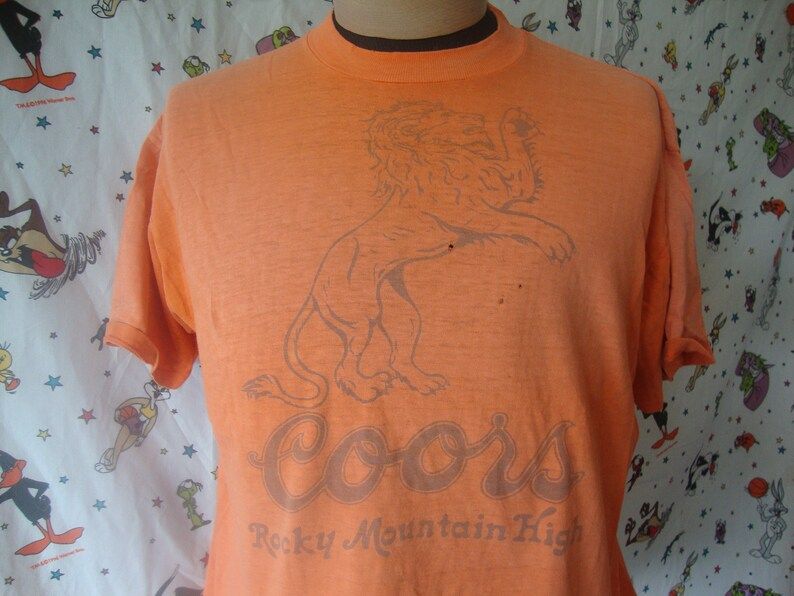 Vintage 80S Coors Beer Rocky Mountain High Orange Soft Thin Burnout T Shirt