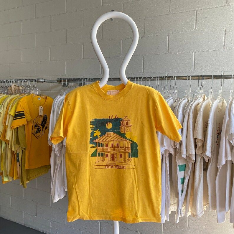 Vintage 80S Cotton Rotan Honduras Tourist T Shirt Mustard Yellow