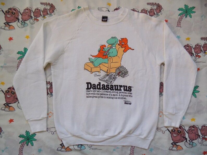 Vintage 80S Dadasaurus Pullover Sweatshirt Arge Dinosaurs Cartoon Novelty