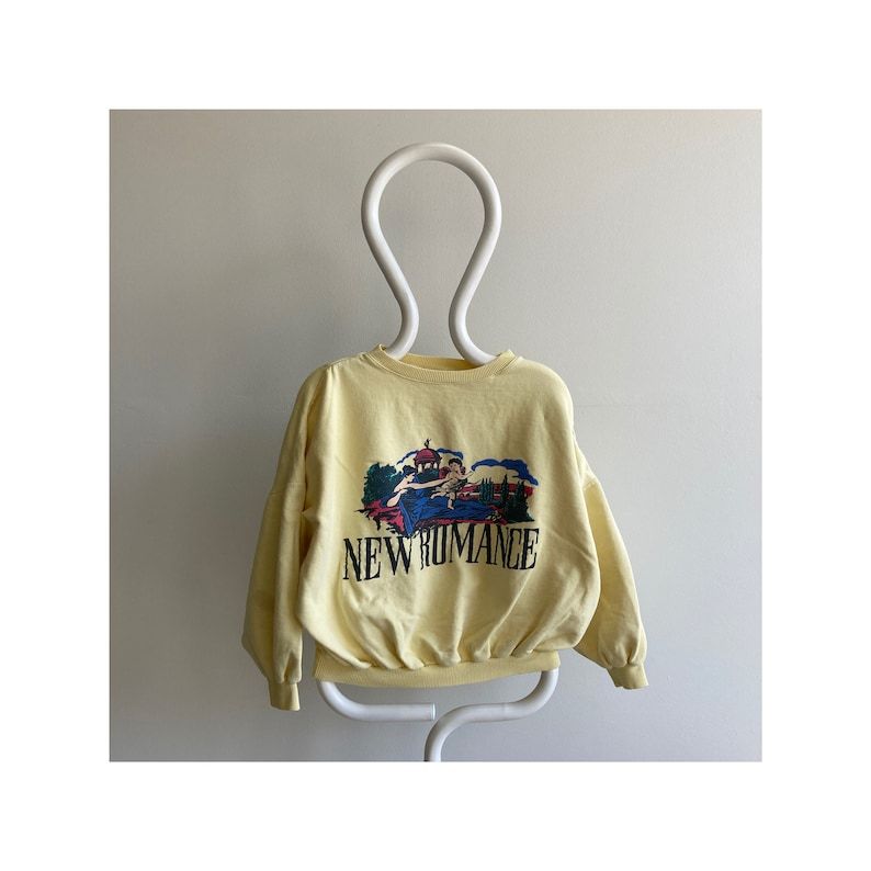 Vintage 80S Delightfully Cropped Pale Yellow New Romance Fantastic Sweatshirt