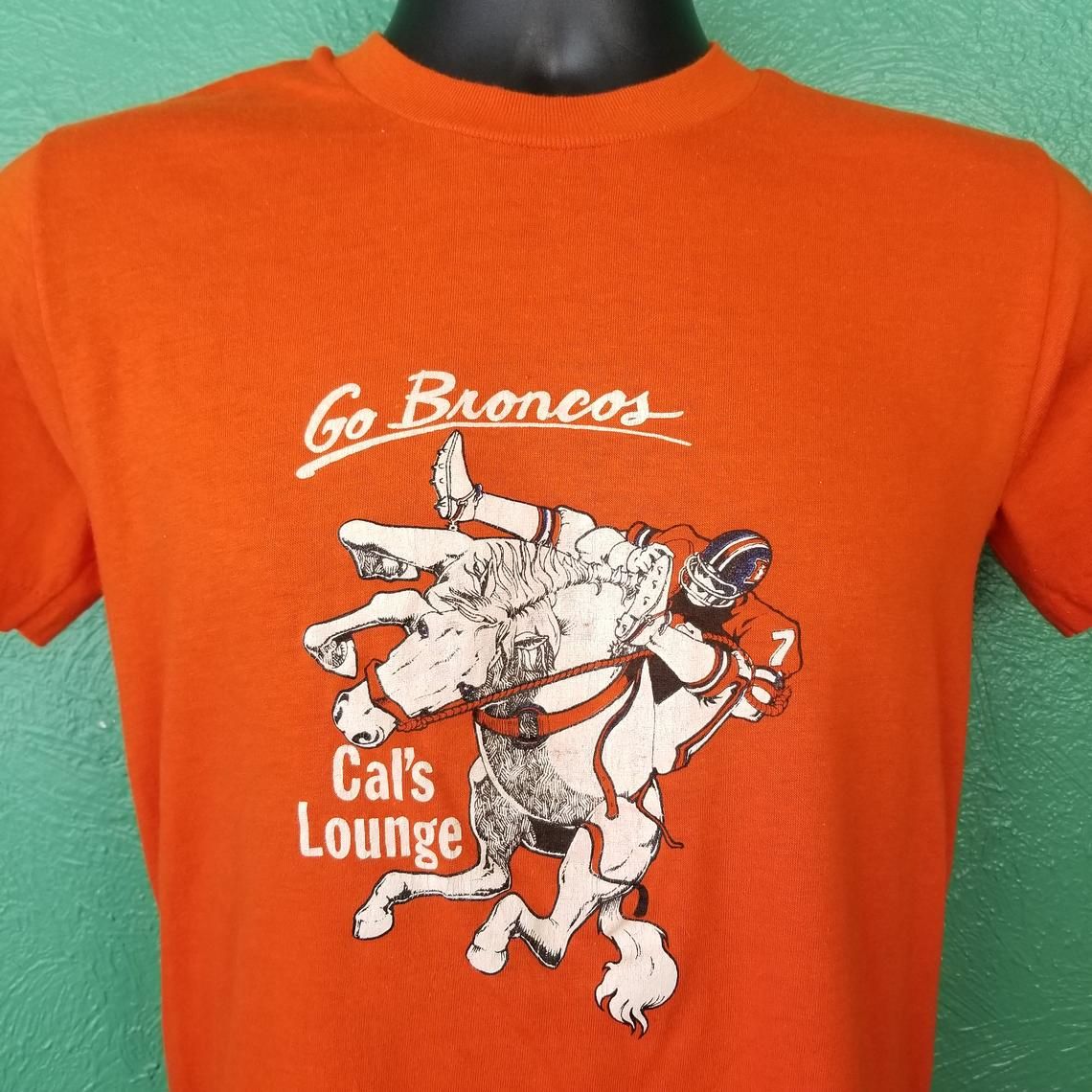 Vintage 80s Denver Broncos Cal's Lounge Orange Shirt