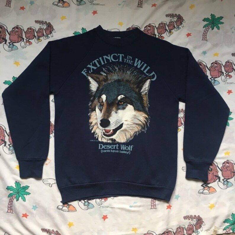 Vintage 80S Desert Wolf Extinct In The Wild Sweatshirt Edium 1989 Animal Nature