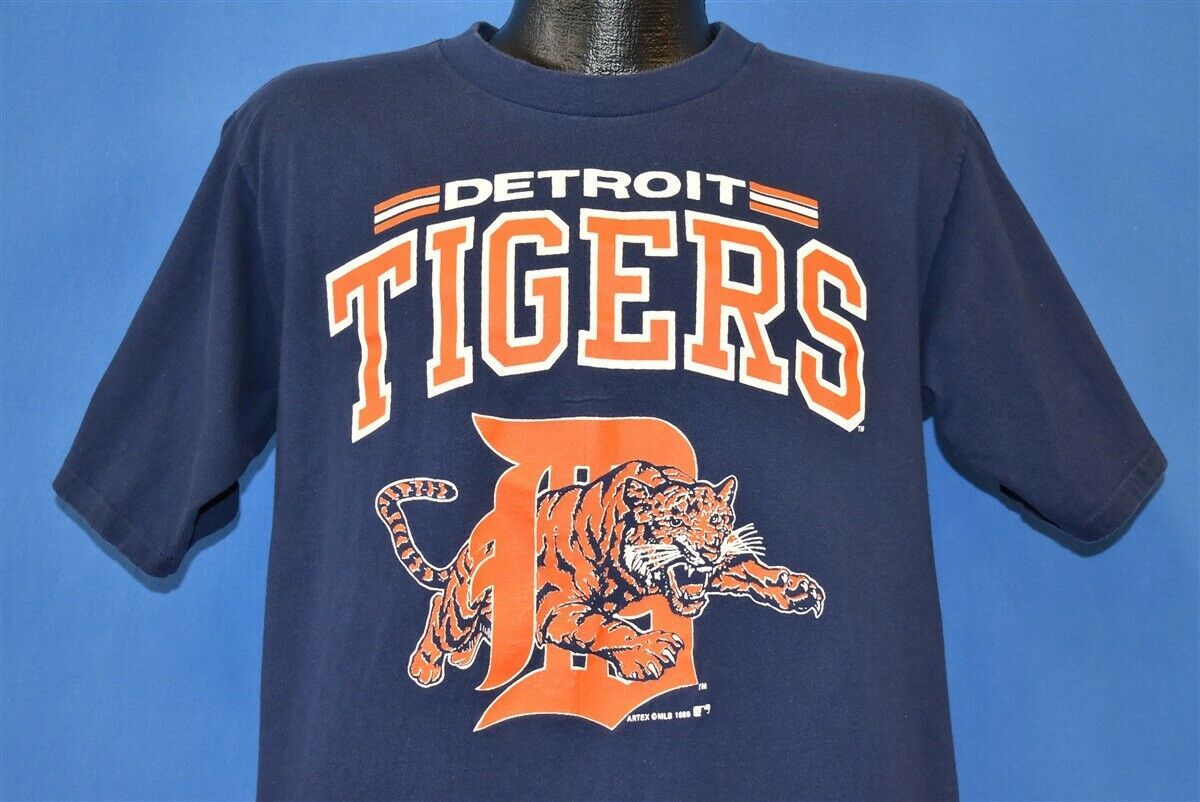 Vintage 80S Detroit Tigers Mascot Tiger Blue Orange Mlb Shirt Baseball