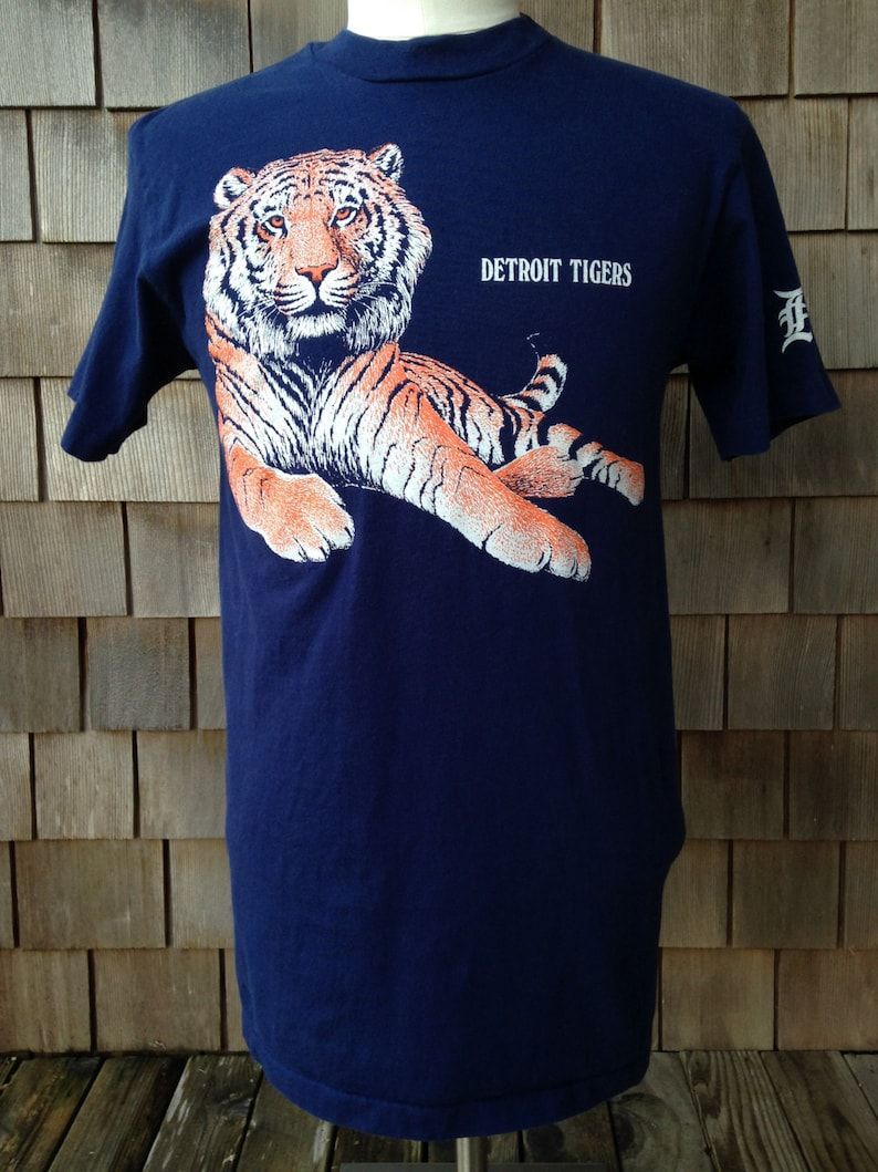Vintage 80S Detroit Tigers T Shirt Medium Slim