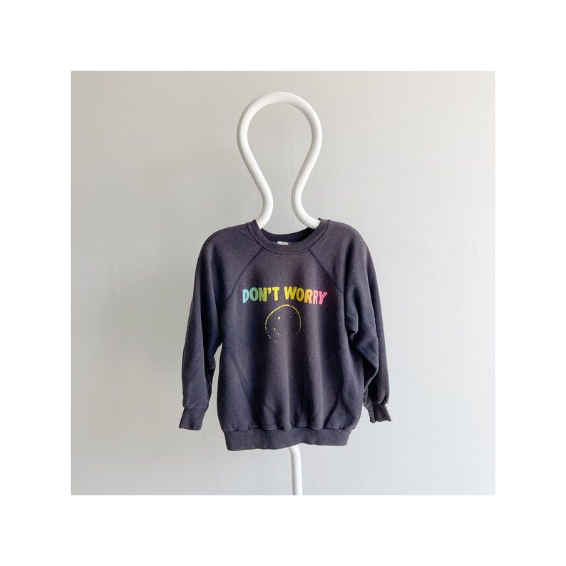 Vintage 80S Dont Worry Be Happy Faded Dark Grey Sweatshirt
