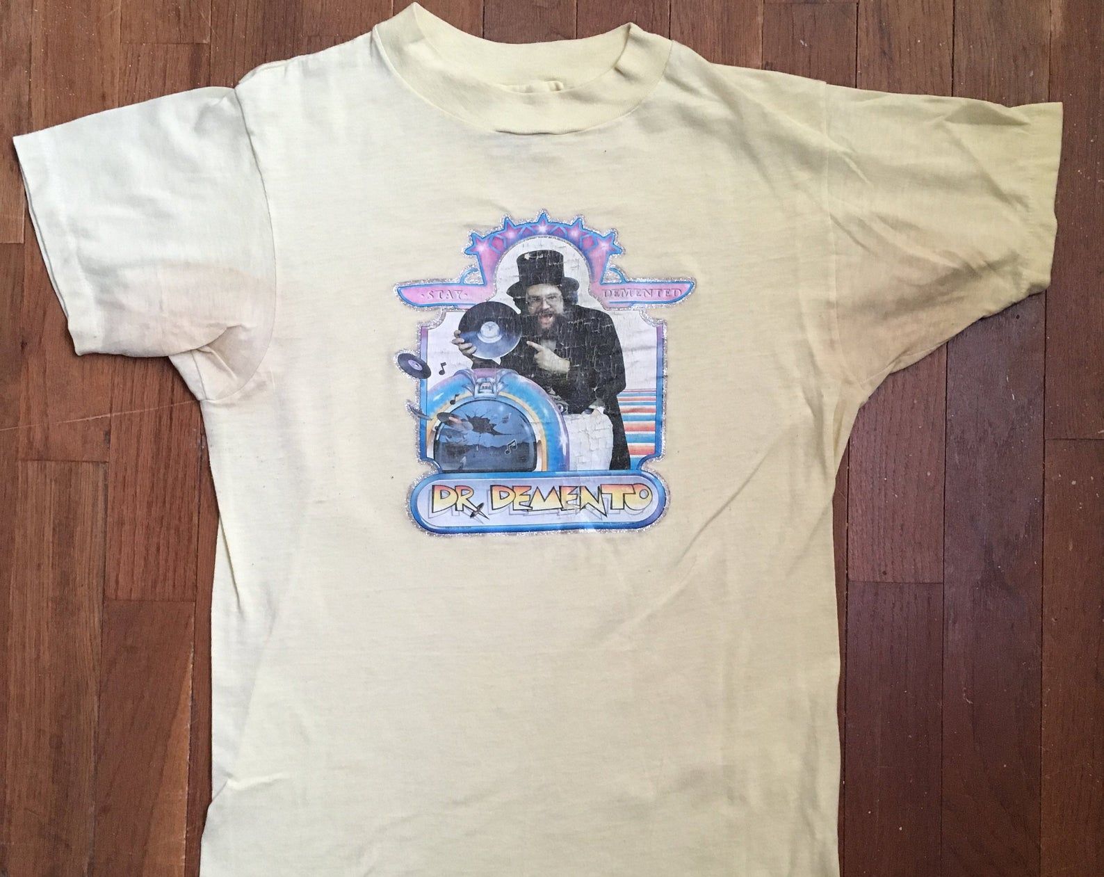 Vintage 80S Dr Deto Stay Deted Radio Dj Personality Iron On 50-50 Combed T Shirt Made In Usa