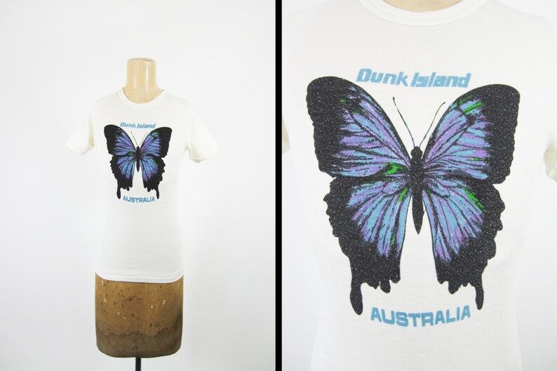 Vintage 80S Dunk Island T Shirt Australia Queensland Butterfly Ringer