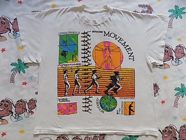 Vintage 80S Dynamic Movement T Shirt Arge Neon Fitness Aerodynamics Pop Art
