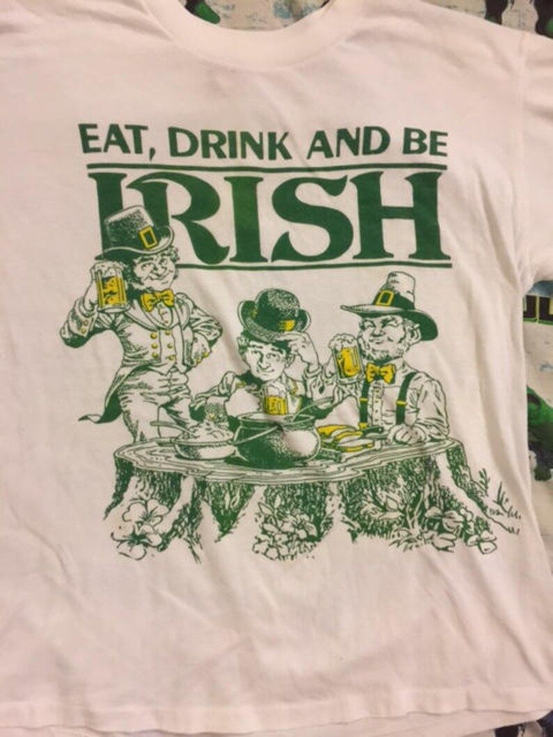Vintage 80S Eat Drink And Be Irish St Saint Patricks Day Beer Punk Rock Party Ringer Shirt