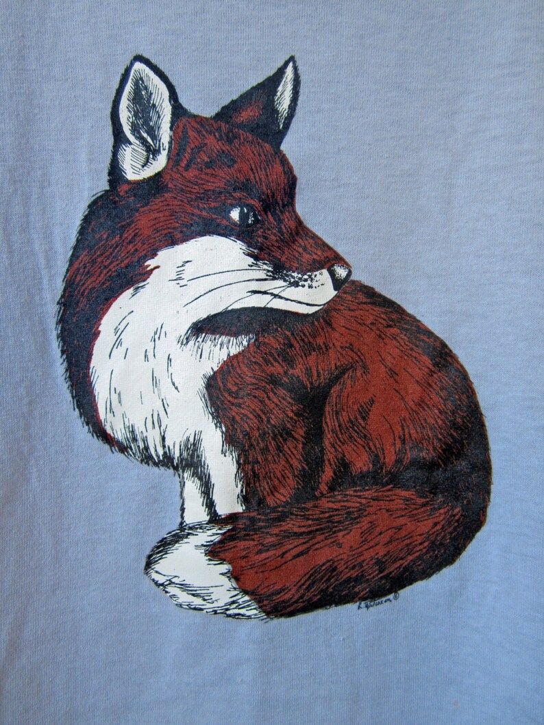 Vintage 80S Fox T Shirt Slate Blue 5050 Crewnec