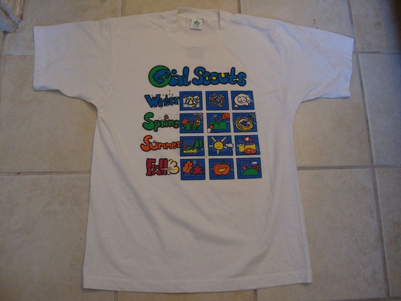 Vintage 80S Girl Scouts Seasons White T Shirt