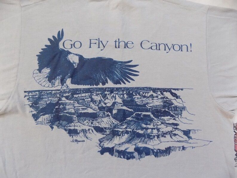Vintage 80S Grand Canyon Go Fly The Canyon T Shirt Size S Xs Souvenir Travel
