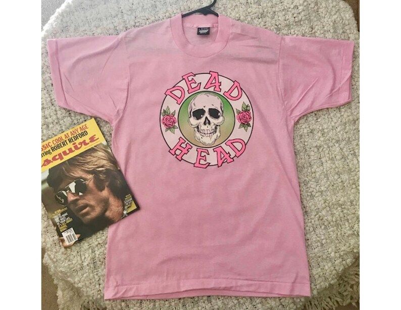 Vintage 80S Grateful Dead T Shirtjerry Garciapink Skullsroses