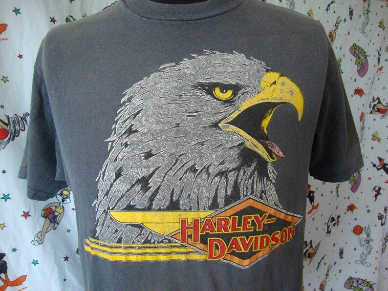 Vintage 80S Harley Davidson Motorcycle Fort Wayne Indiana Eagle 1987 Biker Mc Made In Usa T Shirt