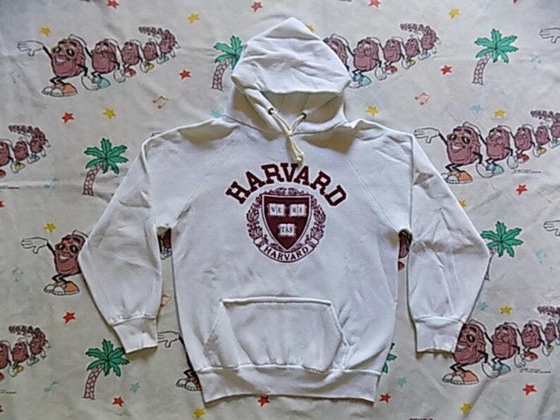 Vintage 80S Harvard Hooded Sweatshirt Size Small Ivy League University Raglan