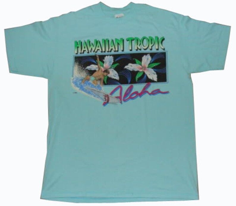 Vintage 80S Hawaiian Tropic Aloha Light Green T Shirt