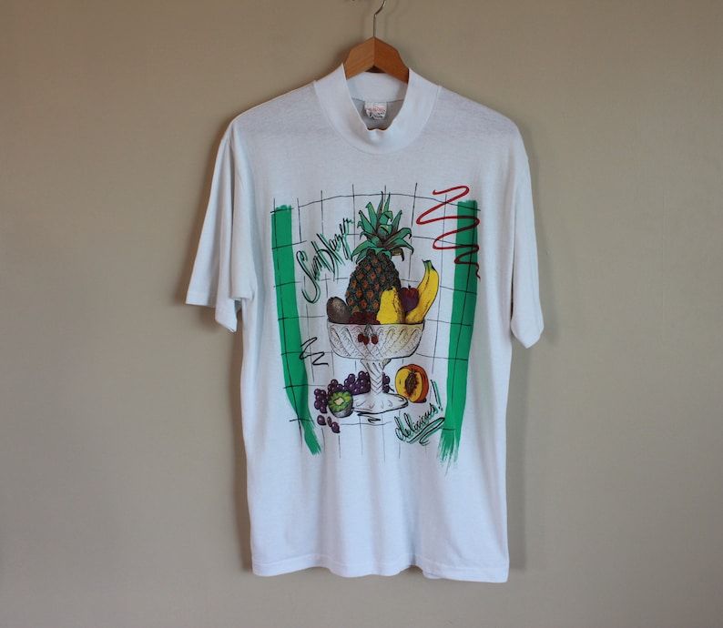 Vintage 80S High Collared Sunblazer Fruit Bowl T Shirt Fits Like Xl Soft Perfectly Worn Chill Techno Single Stitch Stanfields 50 50