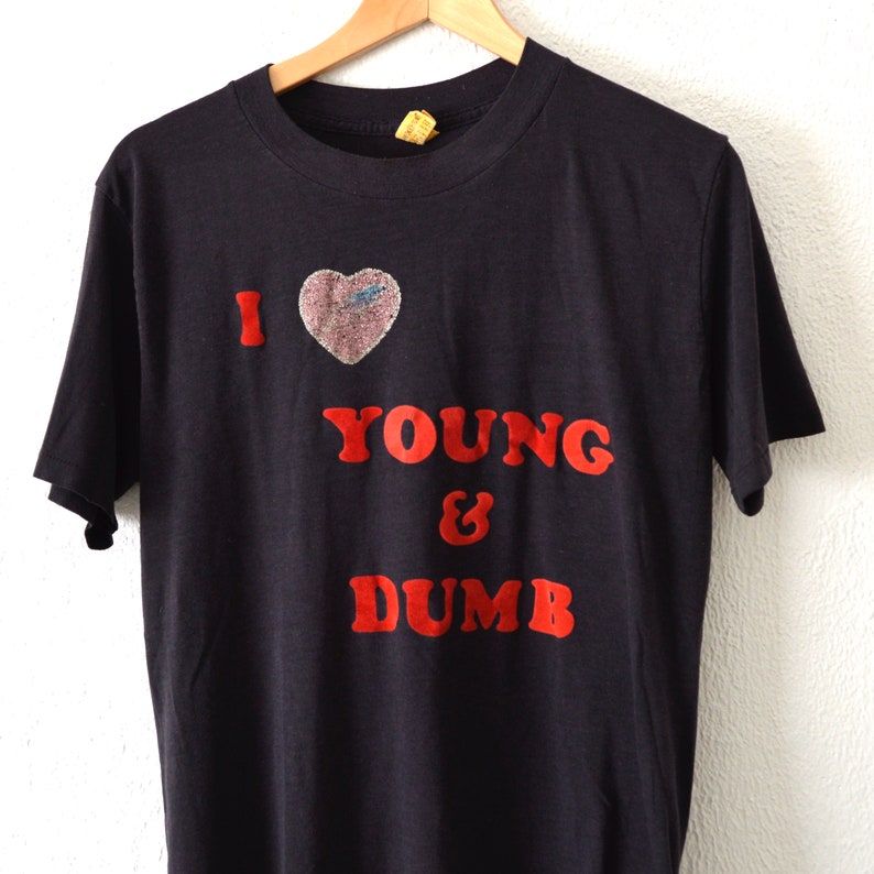 Vintage 80S I Heart Young Dumb Hipster Graphic T Shirt Funny Saying Vintage Tee Edium