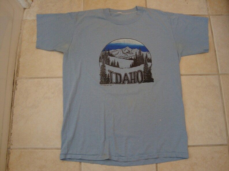 Vintage 80S Idaho State Tourist Souvenir Blue T Shirt