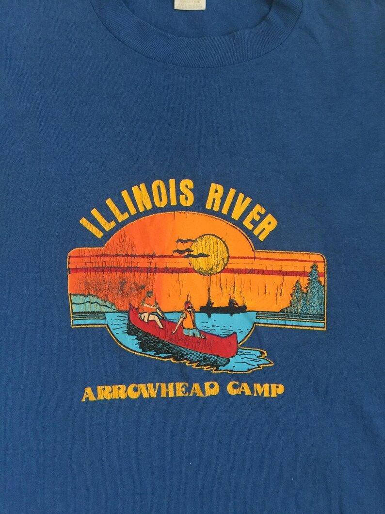 Vintage 80S Illinois River Arrowhead Camp Tourist Canoe Vacation Sleeveless Muscle T Shirt