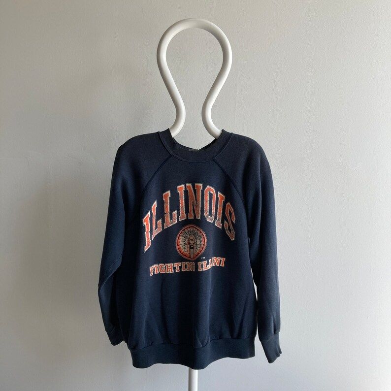 Vintage 80S Illinois University Thin Worn Raglan Sweatshirt