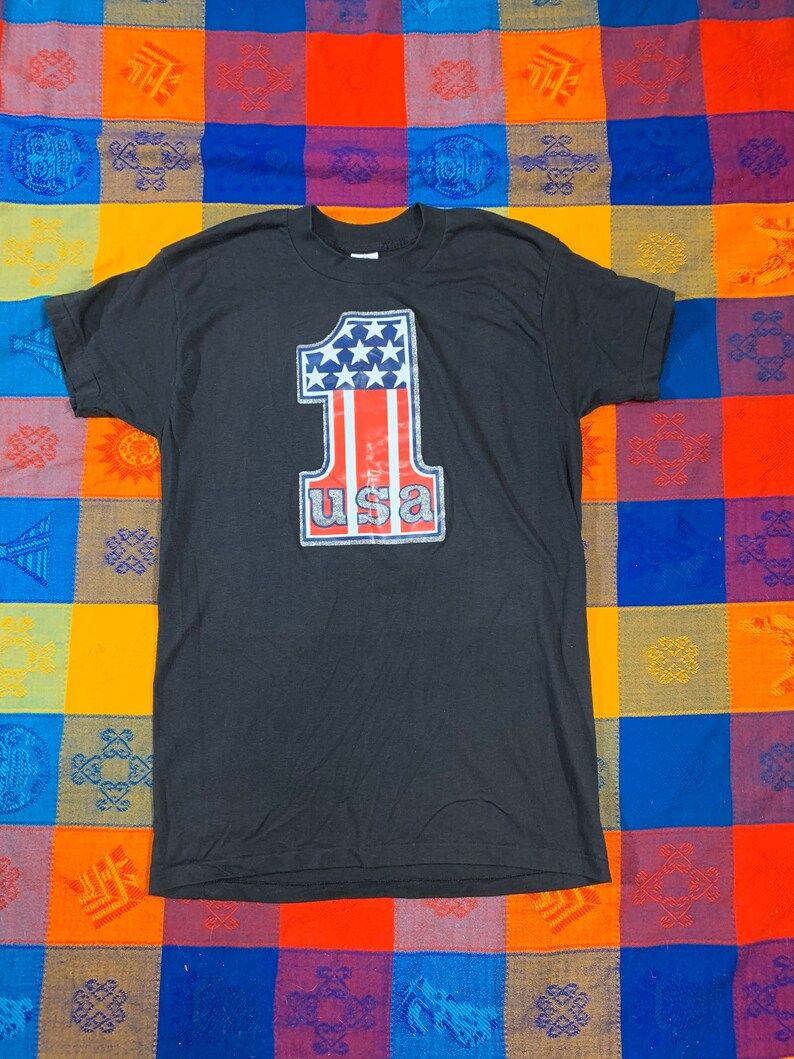 Vintage 80S Iron On Decal Usa Number 1 Single Stitch Tee Arge