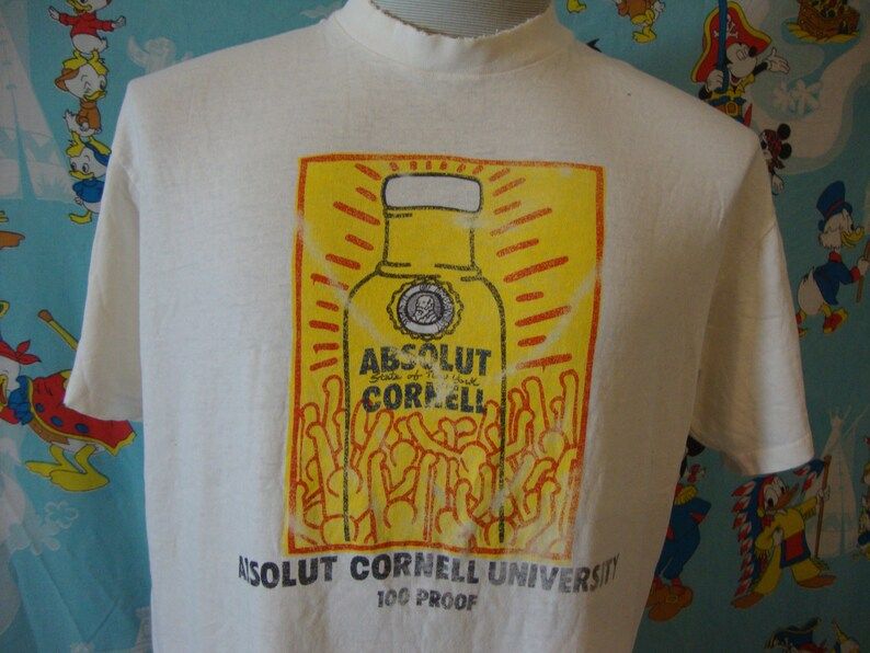 Vintage 80S Keith Haring Absolut Cornell University Soft Thin Tee White T Shirt