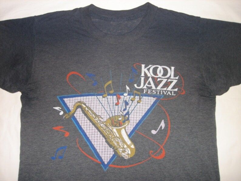 Vintage 80S Kool Jazz Festival T Shirt Size Small Dark Grey Heather Paper Thin