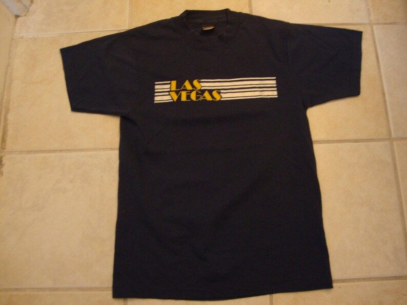 Vintage 80S Las Vegas Tourist Souvenir Navy Blue T Shirt