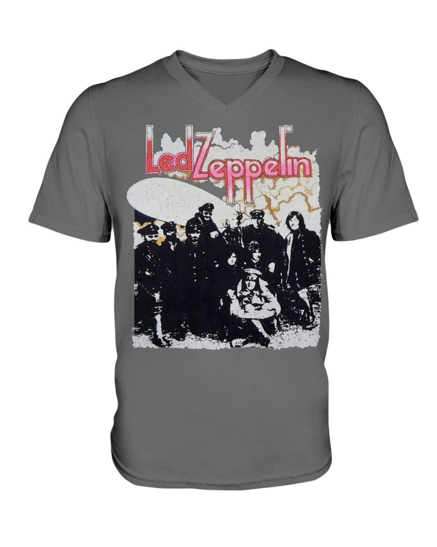 Vintage 80S Led Zeppelin With Back Print Band V Neck T Shirt 211211