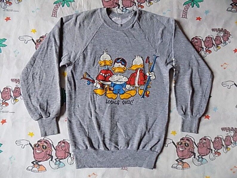 Vintage 80S Locals Only Ski Pullover Sweatshirt Size S Xs 1986 Cartoon