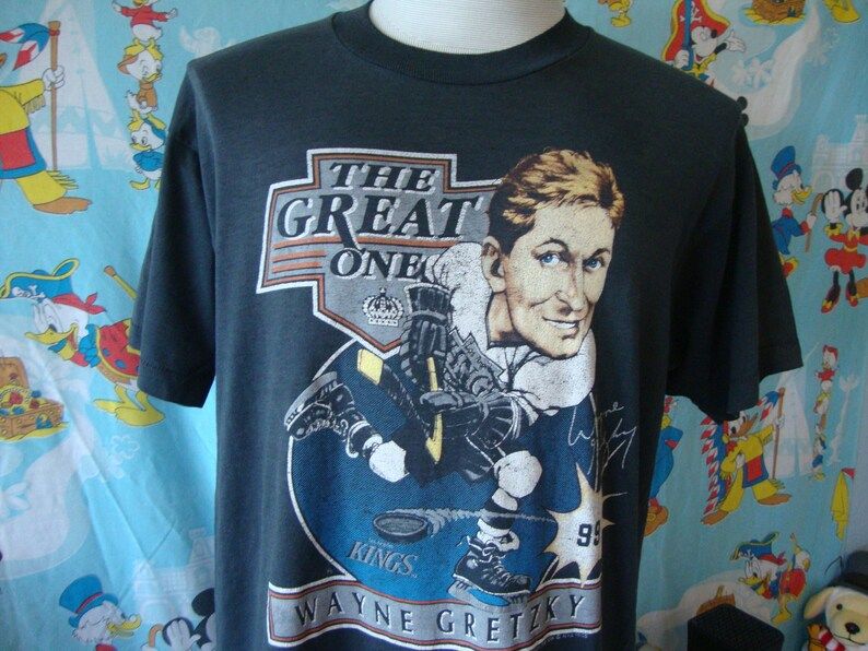 Vintage 80S Los Angeles Kings Wayne Gretzky Caricature Cartoon 1988 Nhl Hockey T Shirt