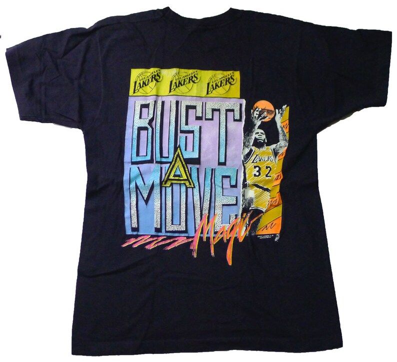 Vintage 80S Los Angeles La Lakers Bust A Move Magic Johnson 32 Nba Basketball T Shirt