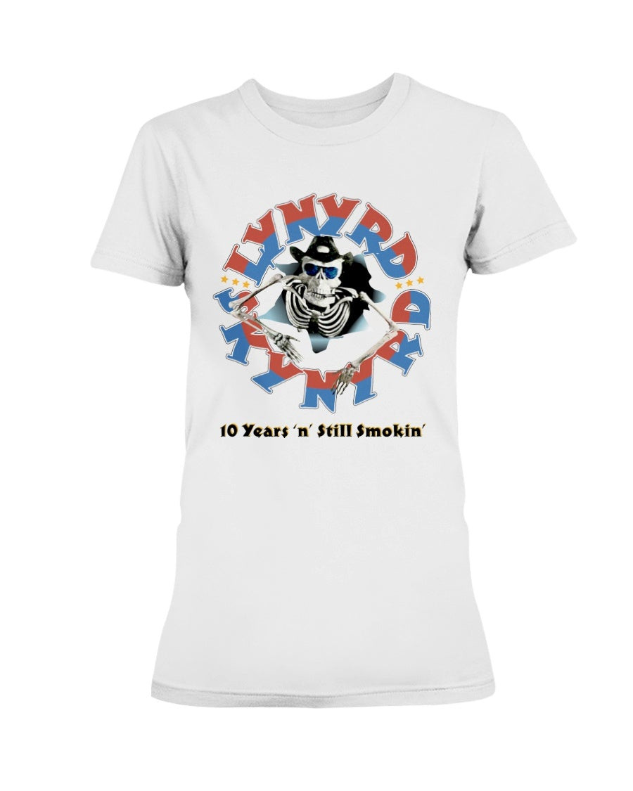 Vintage 80S Lynyrd Skynyrd 10 Years N Still Smokin Tour Ladies T Shirt 211120