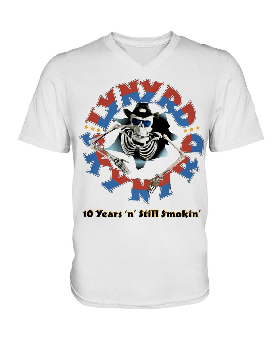 Vintage 80S Lynyrd Skynyrd 10 Years N Still Smokin Tour V Neck T Shirt 211030